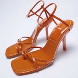 Zara - Orange High Heeled Strappy Sandals; Size 8